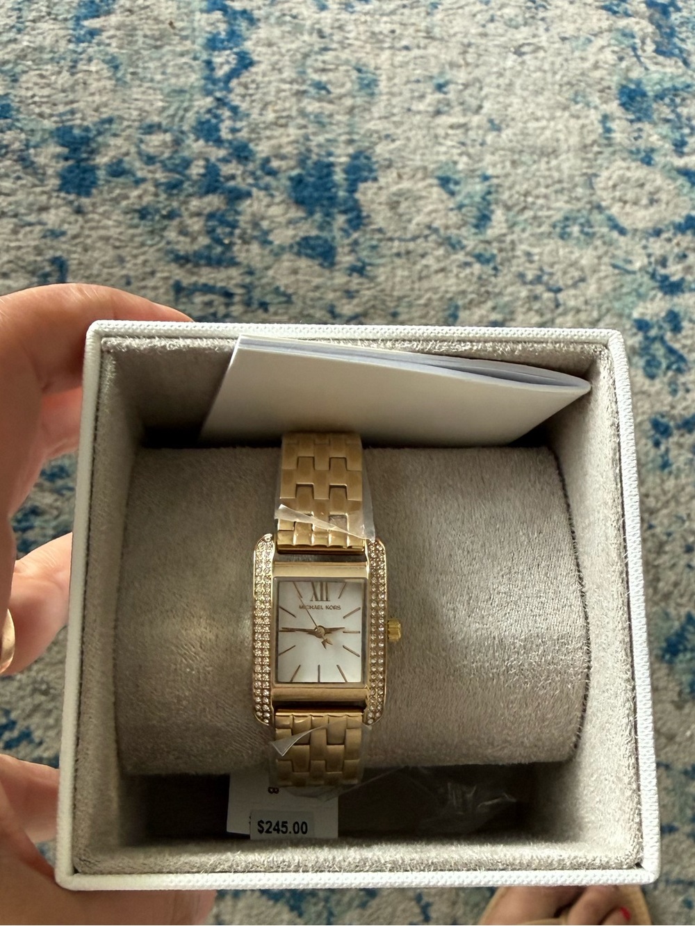 NWT Michael Kors Gold-Tone Pavé Crystal Rectangular Watch – Brand New in Box